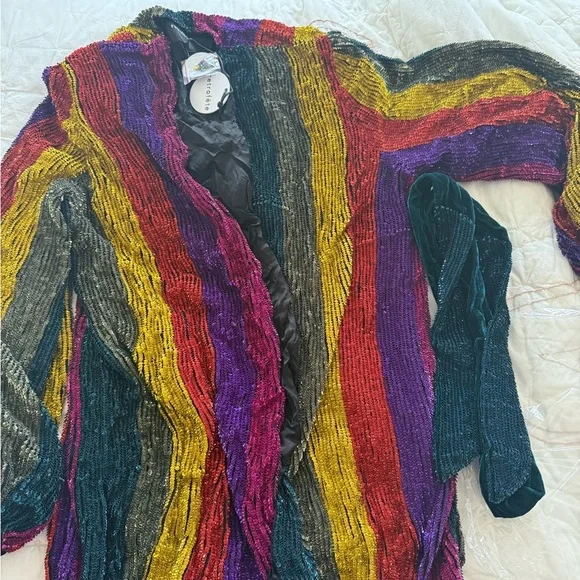 NWT RETROFETE GABRIELLE SEQUIN ROBE DRESS MULTI STRIPE SIZE MEDIUM - Picture 7 of 9